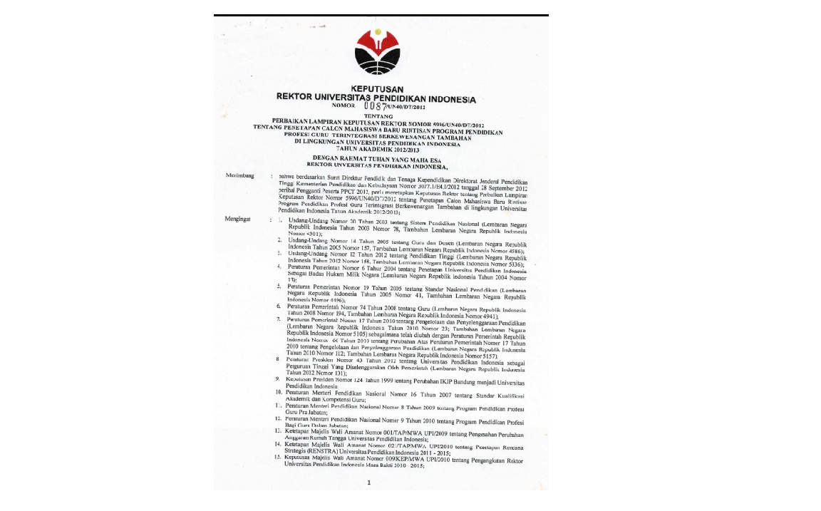 Surat Keputusan Rektor Universitas Pendidikan Indonesia Tentang Perbaikan Lampiran