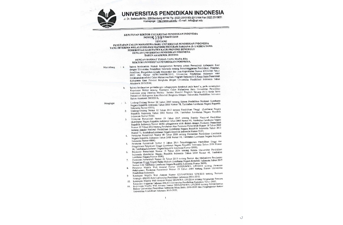 Keputusan Rektor Universitas Pendidikan Indonesia Tentang Penetapan Calo