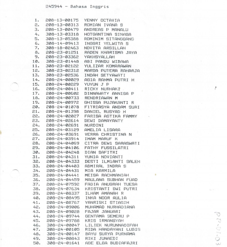 Daftar Calon Mahasiswa Baru Jalur SNMPTN tahun 2008
