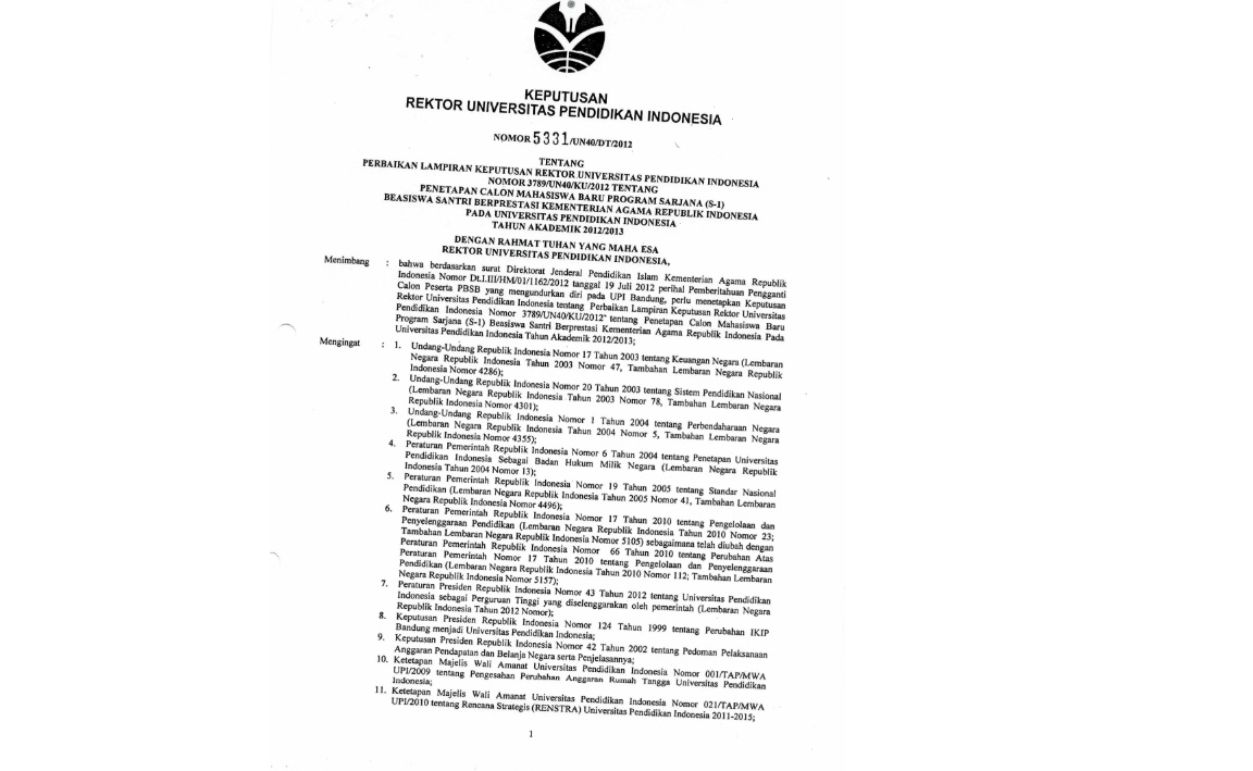 Surat Keputusan Rektor Universitas Pendidikan Indonesia Tentang Perbaikan Lampiran